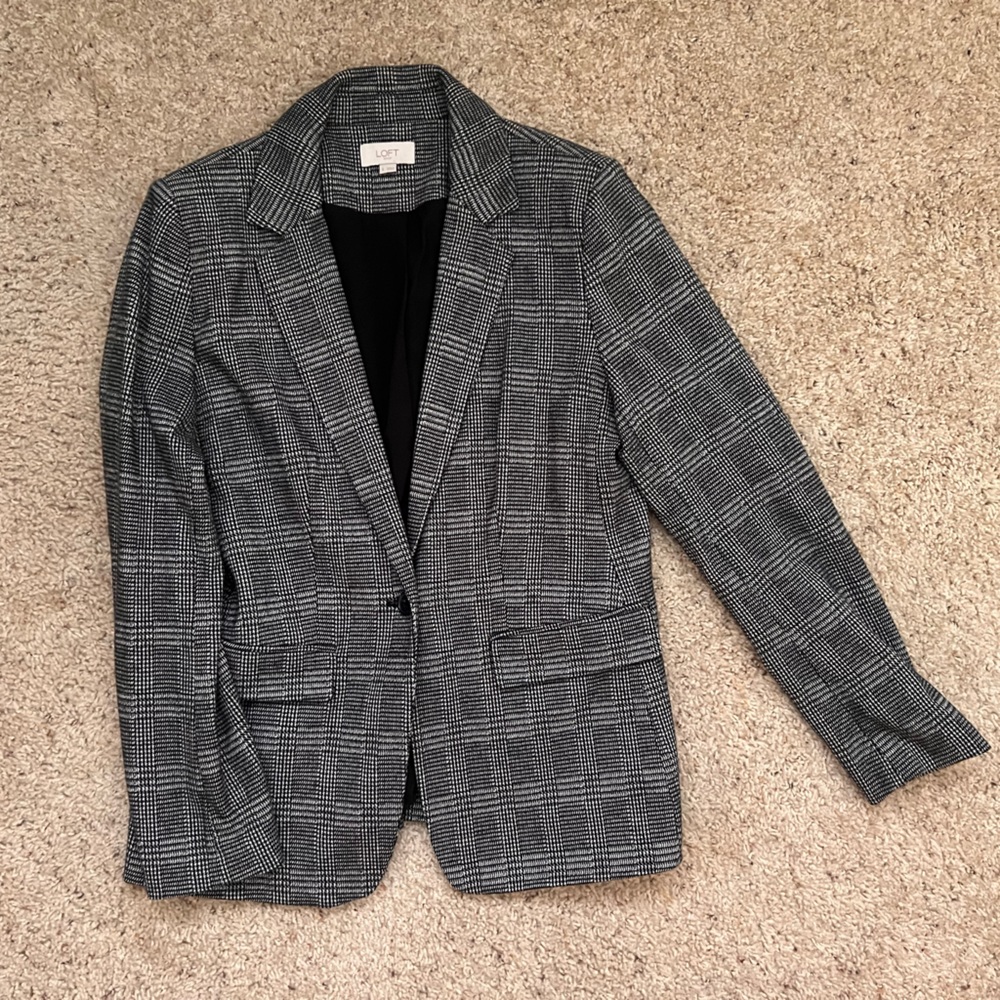 LOFT Black and White Plaid Blazer